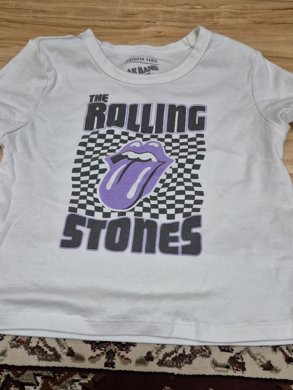 American Eagle Outfitters White Crop Top with Purple Graphic